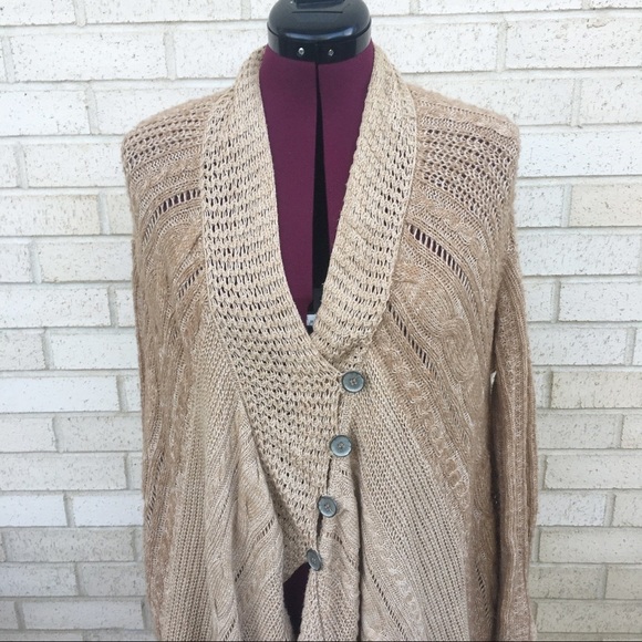 Free People Tan Neutral Cable Knit Cardigan Sweater Size Small - Picture 8 of 12